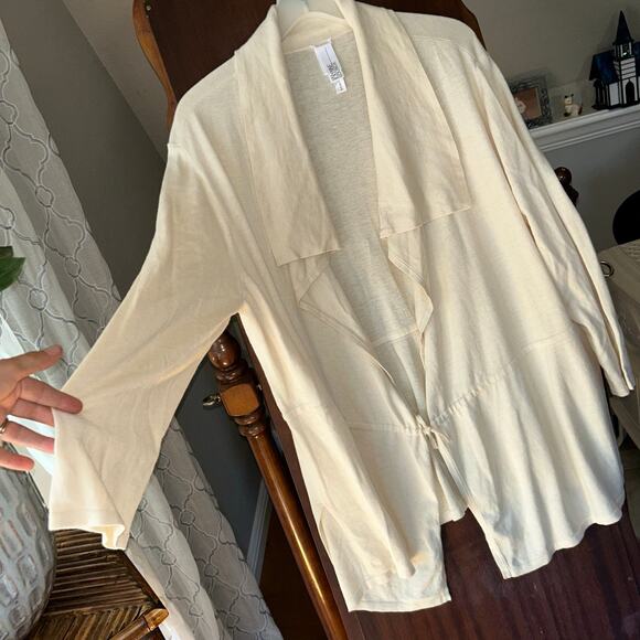 EUC Wynne Lounge Cardigan Jacket Womens Large Cream Drawstrings Layers - Picture 2 of 10